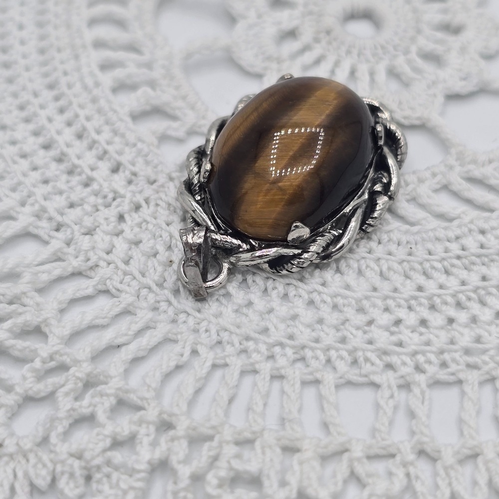 Tiger Eye 925 Silver Plated Pendant - Picture 3 of 6